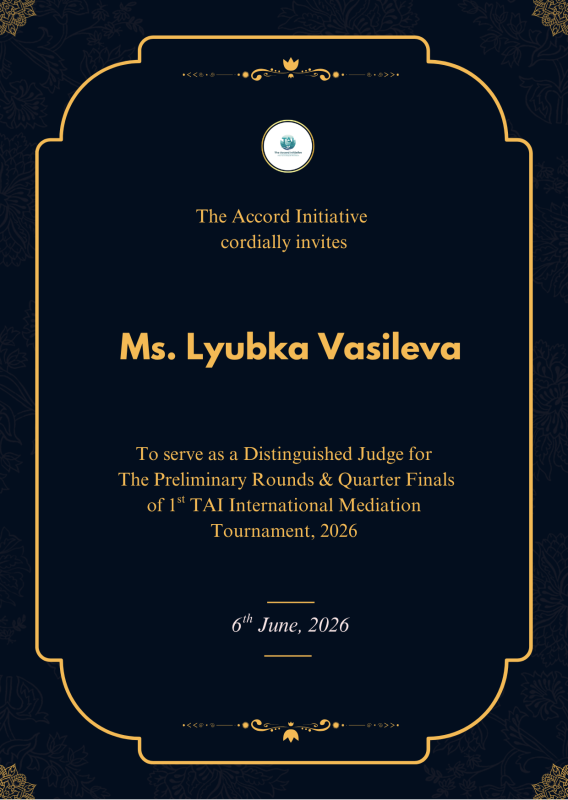 Участие като оценител в TAI International Mediation Tournament 2026